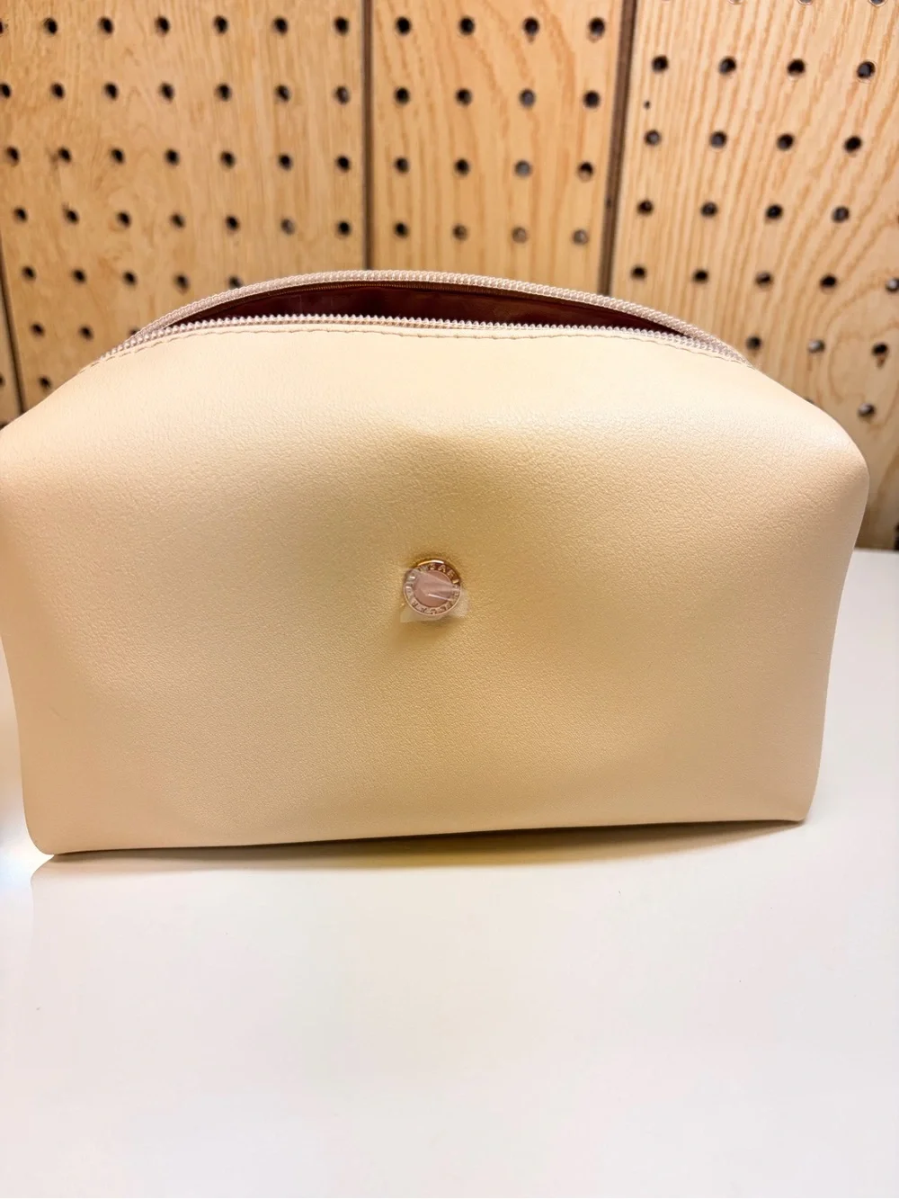 Bulgari Amenity Cream Leather Cosmetic Pouch with Gold Accent